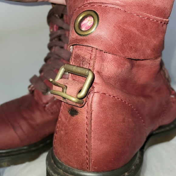 DR MARTENS Red Triumph Leather Floral Lace Up Foldable Boots 1914 W Size 6 - Picture 10 of 13